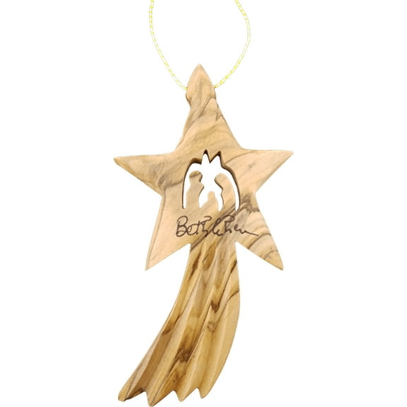 Olive Wood Bethlehem Shooting Star Nativity 4" Ornament