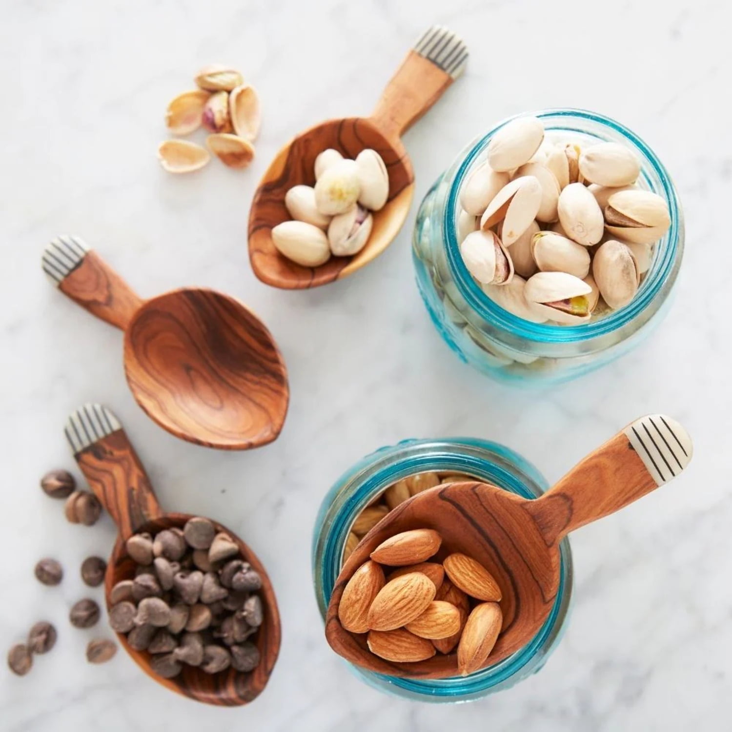 Olive Wood Bone Stripes Scoop Set