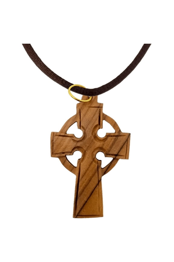 Olive Wood Celtic Cross Necklace