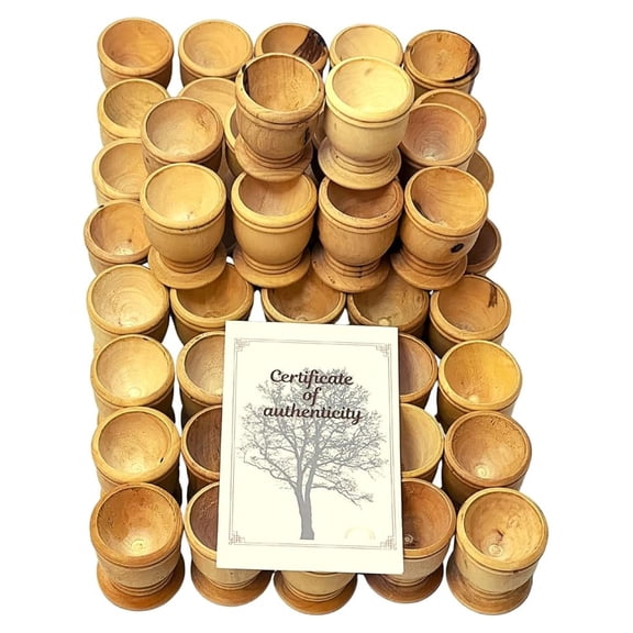 Olive Wood Communion Cups (50-Pack) - 1.6" Hand-Carved Coffee Cups from Bethlehem, Holy Land - Chalices for Church, Ministry & Life Events with Certificate of