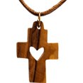 thumbnail image 1 of Olive Wood Cross Necklace with Heart Cutout, 1 of 3