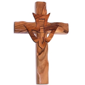 Olive Wood Cross with Dove (6.3"H)