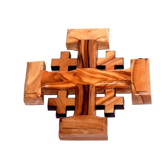 Olive Wood Jerusalem Cross (10.5x10.5 Cm or 4.1x4.1") By Holy Land Market