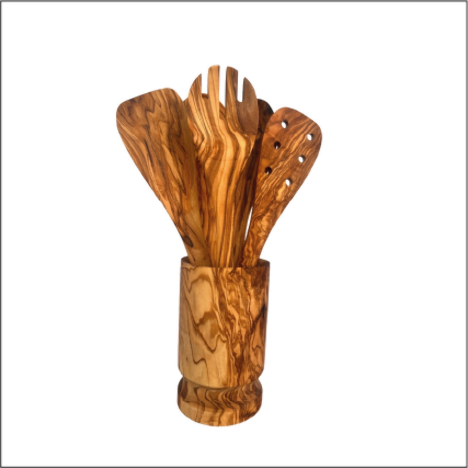Olive Wood Kitchen Servers Set w/Holder -6 Pcs - Walmart.com