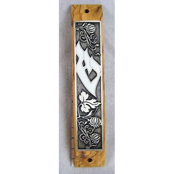 Olive Wood Mezuzah with Scroll by YourHolyLandStore