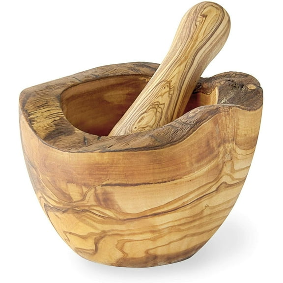 Olive Wood Mortar and Pestle Set, Farmhouse Decor (Rustic, Large)