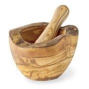 Olive Wood Mortar and Pestle Set - Handmade Wooden Herb and Spice Grinder - Rustic Large