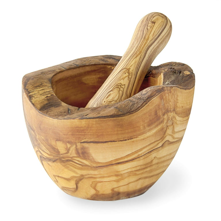 Olive Wood Mortar and Pestle Set - Handmade Wooden Herb and Spice