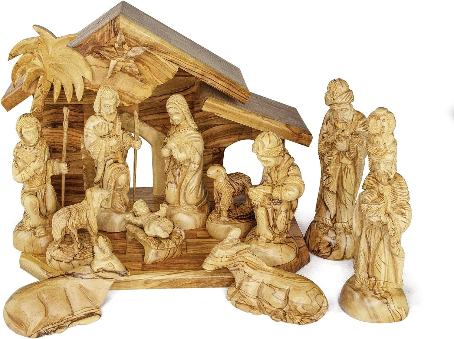 Olive Wood Nativity Set From Bethlehem Intricately Hand Carved Wooden