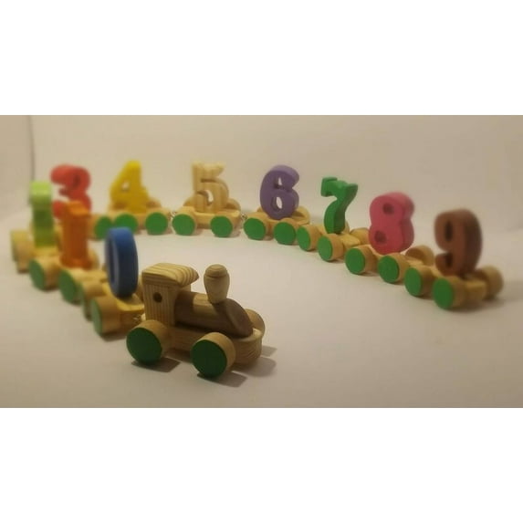 Olive Wood Number Train With Multicolored Numbers