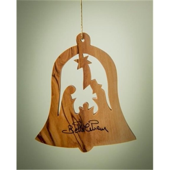 Olive Wood Ornament - Bell with Nativity - 3 in.