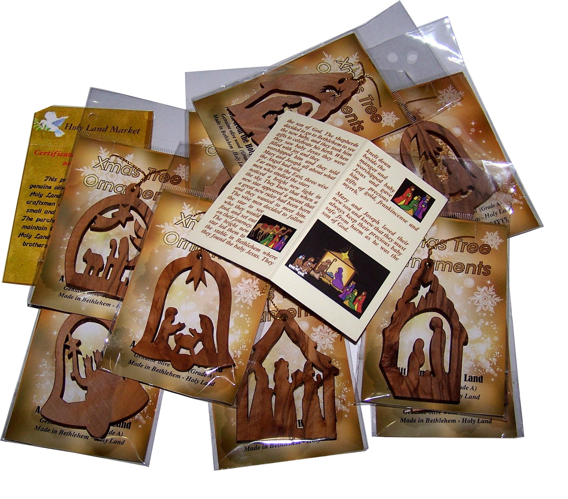 Hand-Carved Olive Wood Nativity Ornaments Set of 12
