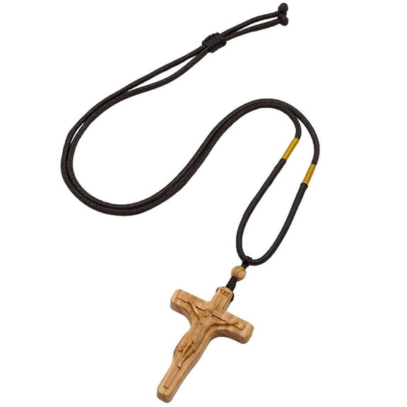 Olive Wood Pendant Necklace, Hand Carved 2.36in Hanging Rope Pendant with Adjustable Cord and Comfortable Feel, Spiritual Gift for Family Loved Ones and Sick Elderly