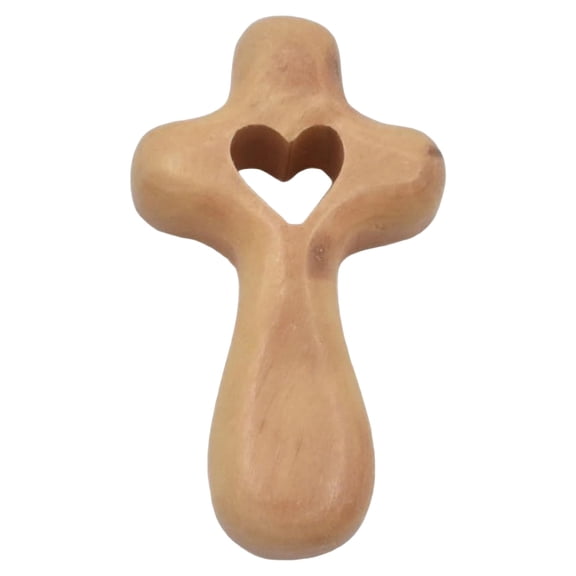 Olive Wood Pocket Cross - 2.5 Inch Handheld Prayer Cross for Stress Relief & Comfort, Smooth Clinging Palm Cross Fits in Hand/Pocket, Small Wooden Comfort Cross for Faith