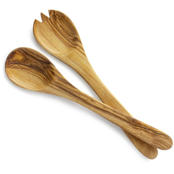 Olive Wood Salad Server - 2pcs Wood Salad Spoon & Fork for Preparing & Serving Salad