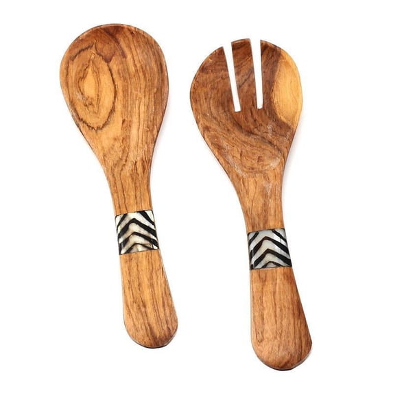 Olive Wood Serving Set Small with Batik Inlay
