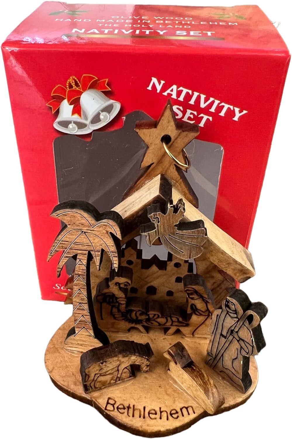 Olive Wood Small Nativity Set Christmas Tree 3"X 2.5" In Gift Box
