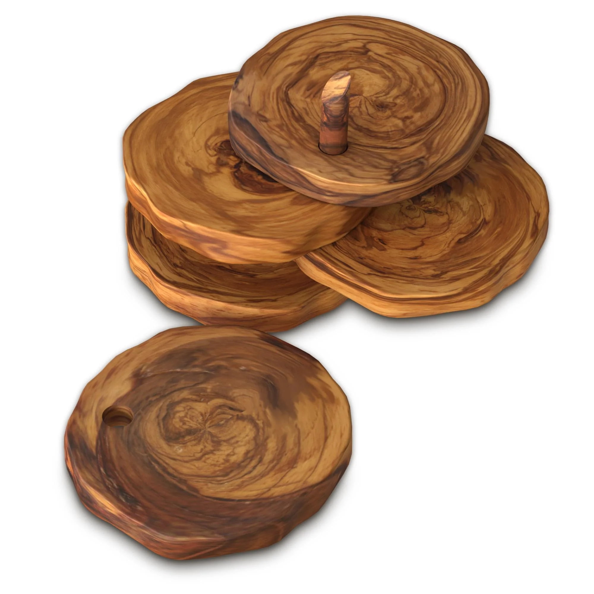 Rustic Olive Wood Round Coaster Set with Holder