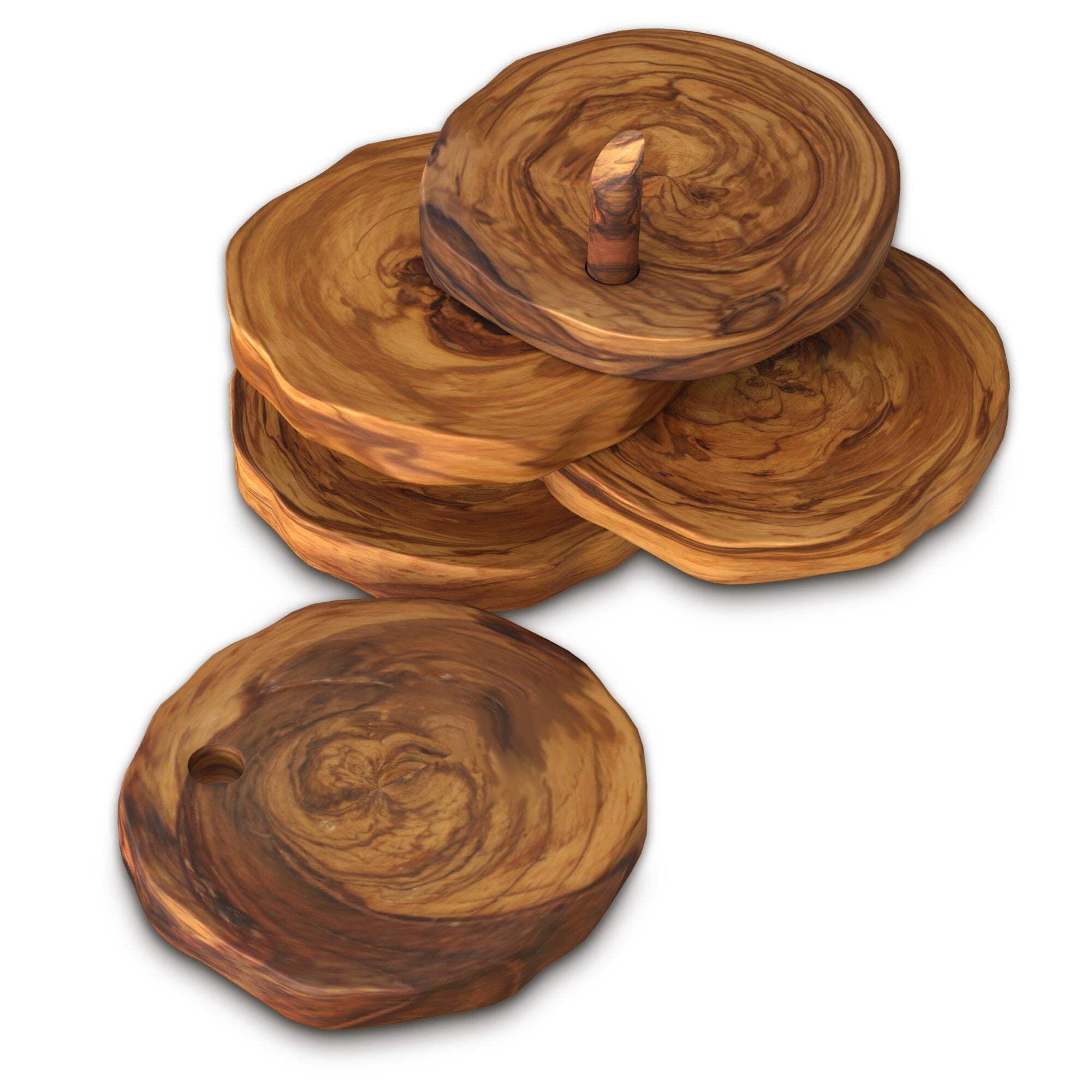 Rustic Olive Wood Round Coaster Set with Holder