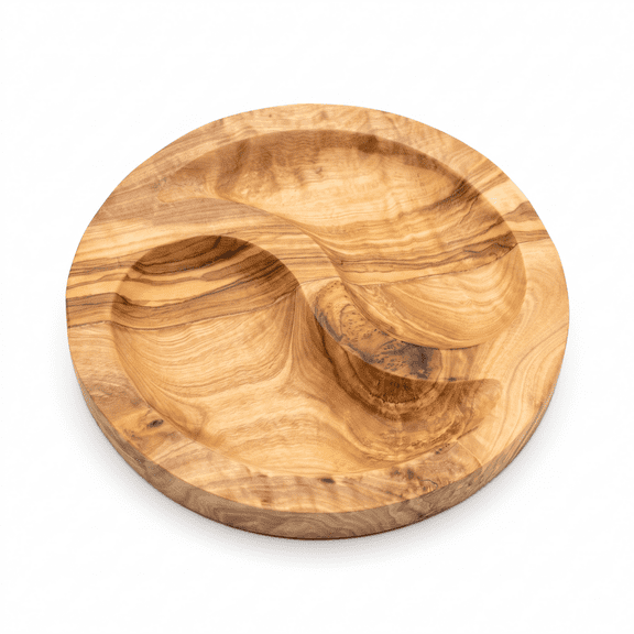 Olive Wood Yin-Yang Dual-Compartment Plate (7 in) Charcuterie, Tapas & Serving Dish