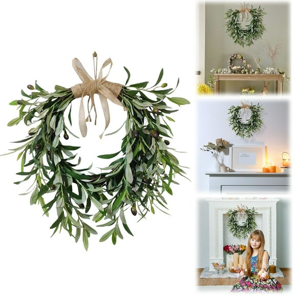 Olive Wreath A,1 Olive Wreath,20” Heart Shaped Artificial Olive Wreath Green Olive Fruit Spring Flower , Front Door Wedding Arch Window Wall Hanging Farmhouse Garden Decoratio(1Pcs)