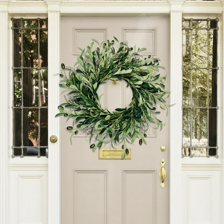 Olive Wreath for Front Door 18 inch Larege Green Leaves Branch