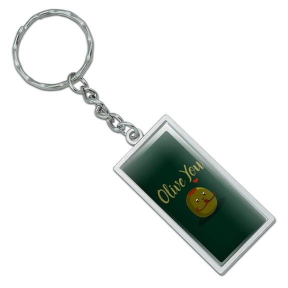 Olive You I Love You Funny Rectangle Chrome Plated Metal Keychain Key Chain