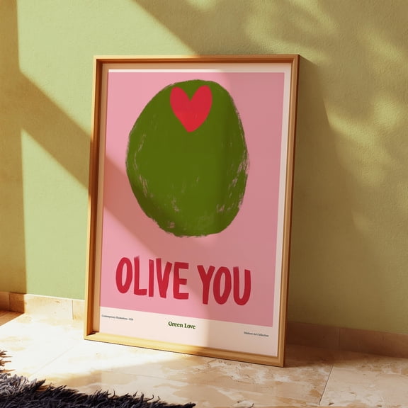 Olive You Kitchen Poster Fun Colorful Wall Art, 12x18 UNFRAMED