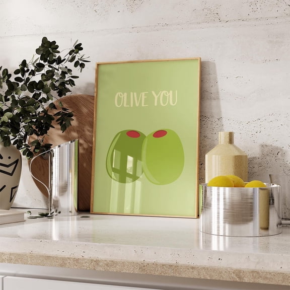 Olive You Retro Kitchen Food Wall Art, Unframed Paper Print Size 8x12