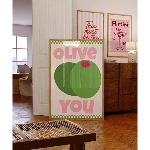 Olive You Wall Art Poster Cute Trendy Apartment I Love Dopamine Dorm Decor, Unframed Size 8x12