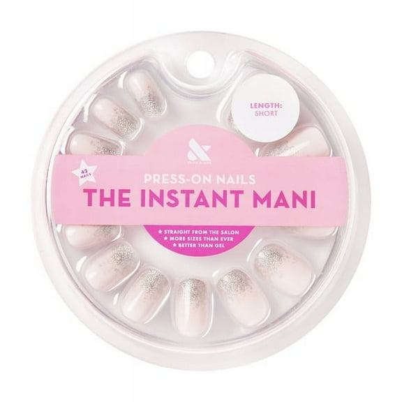 Olive and June Instant Mani Short Squoval Press-on Nails, Glitter Ombre Bunny Slope Base, 42 Pieces