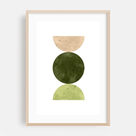 Olive green mid-century modern - Digital Art Geometric Minimalist Modern Art Abstract Watercolor Art Deco Pattern Oak Framed Wall Art Print 5 x 7 inches