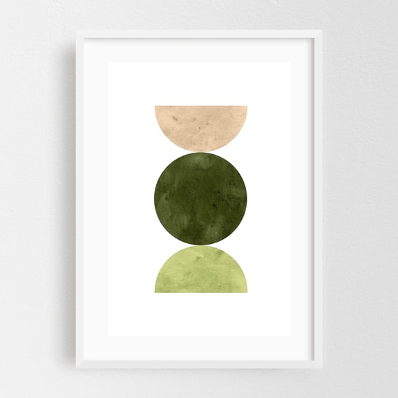 Olive green mid-century modern - Digital Art Geometric Minimalist Modern Art Abstract Watercolor Art Deco Pattern White Framed Wall Art Print 5 x 7 inches