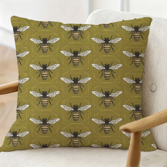 Olive green retro bee pillowcase, French country style, sewing cover, living room bedroom sofa decorative pillowcase, without pillow core olive green bee pattern cushion cover