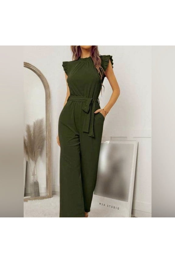 Olive green ruffled jumpsuit