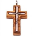 thumbnail image 1 of Olive wood Cross with Embedded pewter Crucifix - Latin (3cm - 1.2") - 5mm thick, 1 of 2