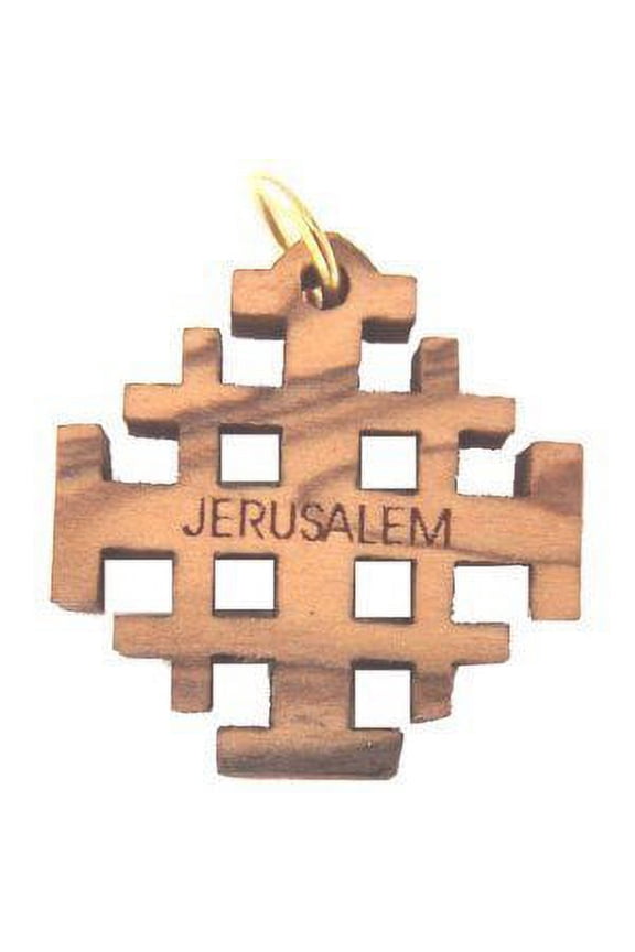 Olive wood Jerusalem Cross Laser Pendant (2.1cm or 0.8" square)