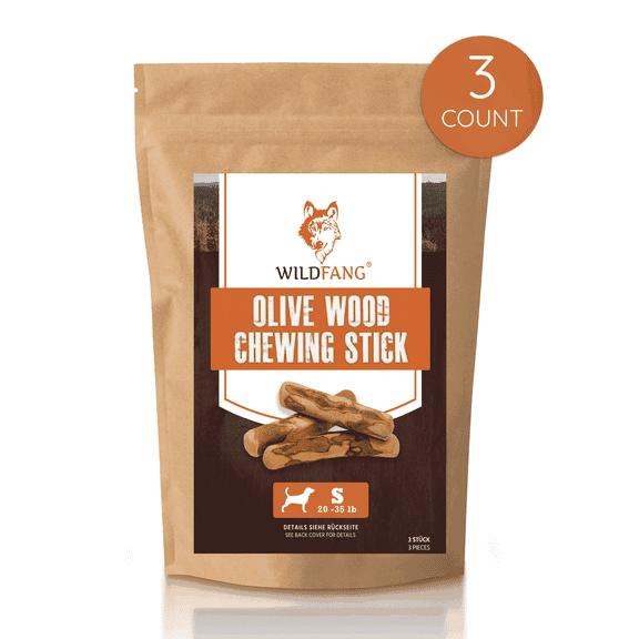 Wildfang® 3 Olive Wood Dog Chews (Size S) – Natural Teething & Chew Toy for Puppies & Dogs, Long-Lasting Wooden Stick, Root Bone, Safe Wood Chew for All Breeds