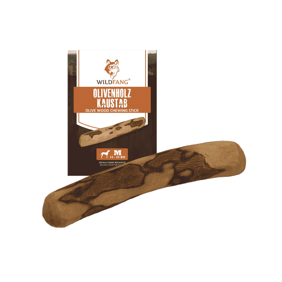 Wildfang® 1 Olive Wood Dog Chew (Size M) – Natural Teething & Chew Toy for Puppies & Dogs, Long-Lasting Wooden Stick, Root Bone, Safe Wood Chew for All Breeds