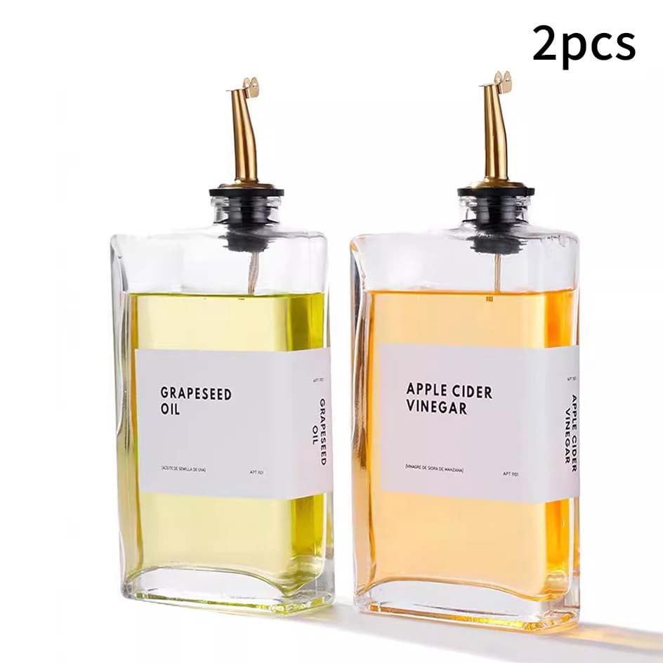 Olive x2 Oil Dispenser Glass Bottle 500ml for Kitchen. Golden Weighted Pourer 2.1"W x 6.5"H