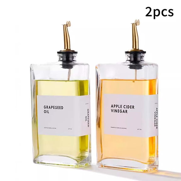 Olive x2 Oil Dispenser Glass Bottle 500ml for Kitchen. Golden Weighted Pourer 2.1"W x 6.5"H