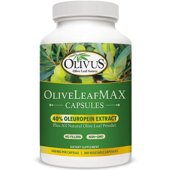 OliveLeafMAX Capsules - Olive Leaf Extract (40% Oleuroepein) plus Organic Olive Leaf Powder - 300 Count Bottle