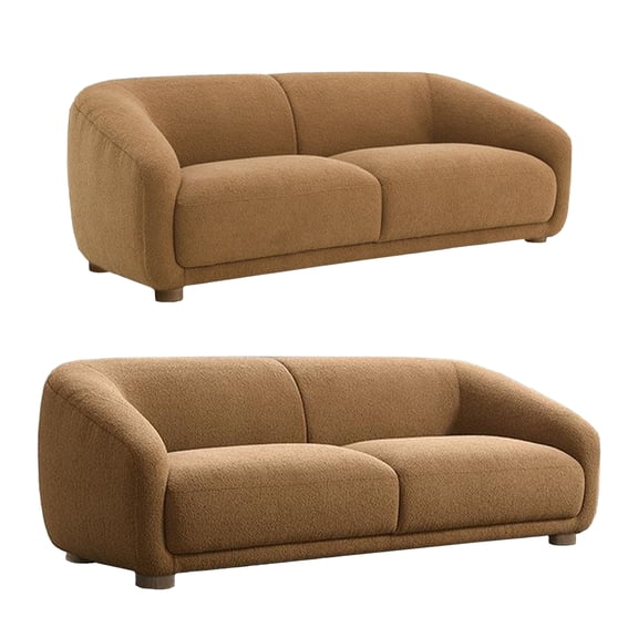Oliver 2pc Sofa and Loveseat Set, Round Sloped Arms, Soft Brown Boucle
