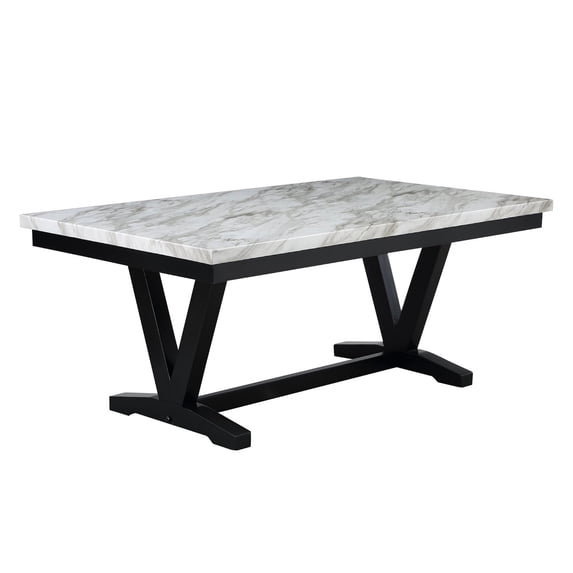 Benjara Oliver 72 Inch Dining Table With Faux Carrara Marble Top, White and Black