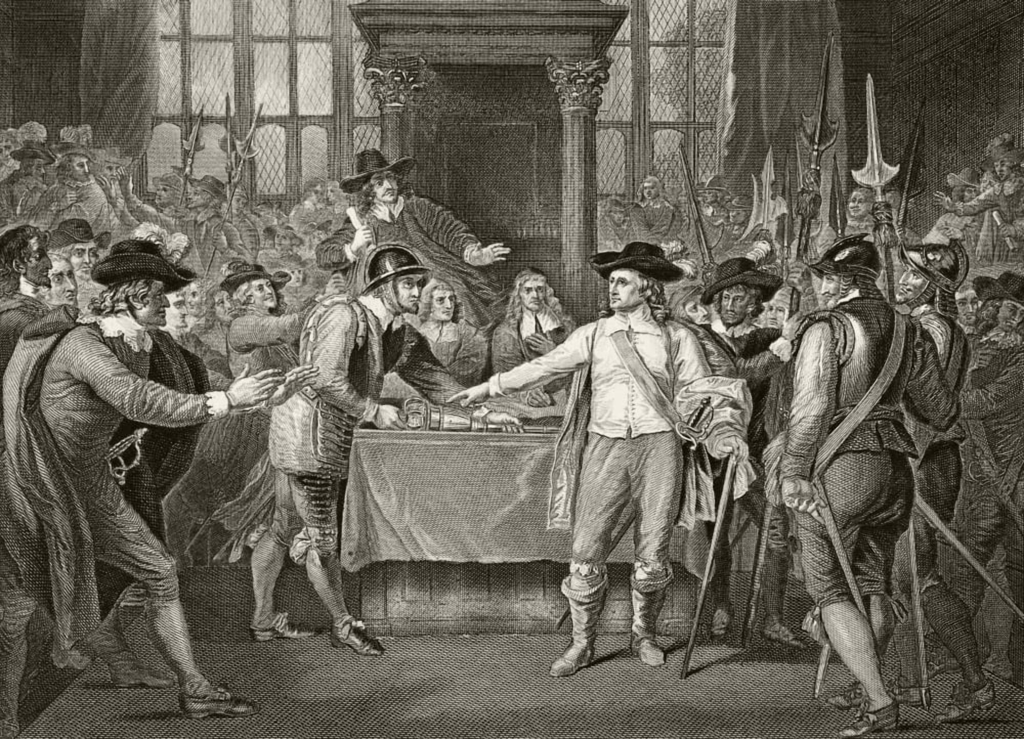 Oliver Cromwell Dissolving The Long Parliament 20 April 1653 From The National And Domestic History Of England By William Aubrey Published London Circa 1890 Canvas Art - Ken Welsh  Design Pics (34 x 2