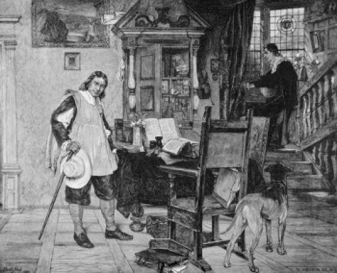 Oliver Cromwell Visits Milton David Dalhoff Neal (1838-1915 American) Lithograph Canvas Art - David Dalhoff Neal (24 x 36)