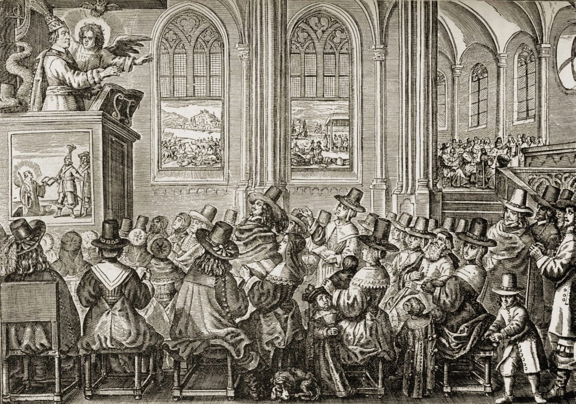 Oliver Cromwell1599-1658 English Soldier And Statesman Oliver Cromwell Preaching To A Puritan Congregation From A Dutch Satirical Print Published In 1651 Canvas Art - Ken Welsh Design Pics (18 x 12)