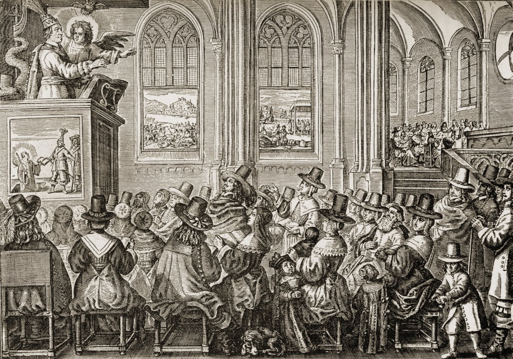 Oliver Cromwell1599-1658 English Soldier And Statesman Oliver Cromwell Preaching To A Puritan Congregation From A Dutch Satirical Print Published In 1651 Canvas Art - Ken Welsh Design Pics (36 x 24)