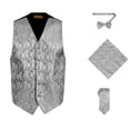 thumbnail image 1 of Oliver George 4pc Men's Paisley Design Formal Suit Vest Waistcoat Tuxedo Dress Vest Necktie BowTie Handkerchief Set For Suit or Tuxedo Silver Small, 1 of 5