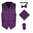 thumbnail image 1 of Oliver George 4pc Men's Solid Formal Suit Waistcoat Tuxedo Dress Vest Necktie Bowtie Handkerchief Set for Suit or Tuxedo Dark Purple Medium, 1 of 5